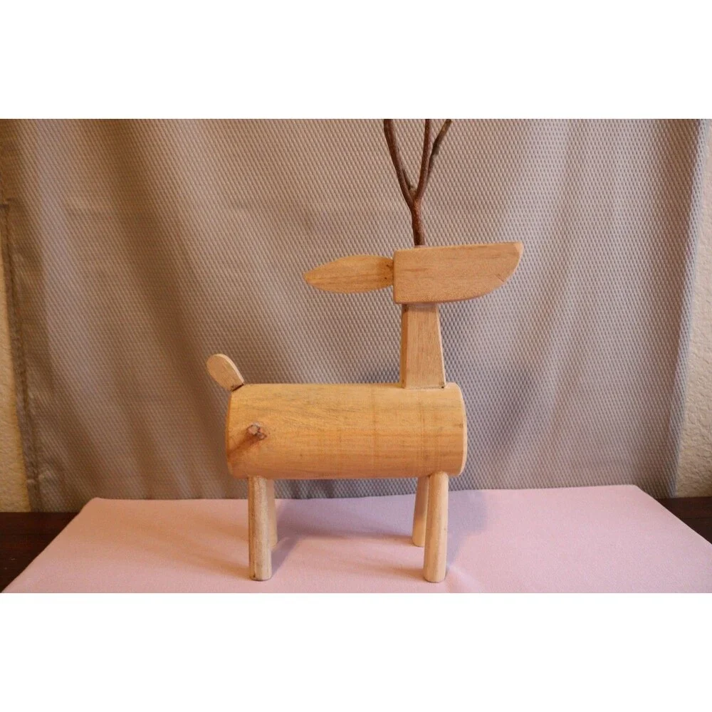 Rustic Wooden Branch & Twig Reindeer Christmas Décor Folk Art Figurine